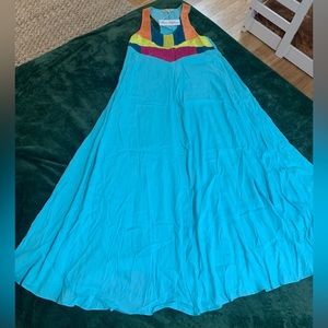 Mara Hoffman NWT S razor back embroidered rainbow blue maxi dress